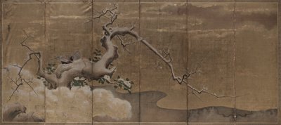 Winter Scene with Plum Trees and Pheasants (Birds Right) by Kano Naonobu
