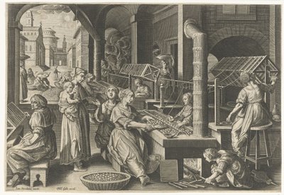 Spinning Silk (Introduction of the Silkworm and Silk Production in Europe) (Vermis Sericus) by Karel van Mallery
