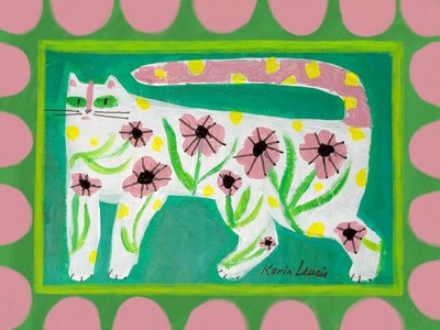 Whimsical Flower Cat by Karin Lauria