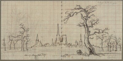 View of a City with Towering Cathedral in a Winter Landscape by Karl Friedrich Schinkel