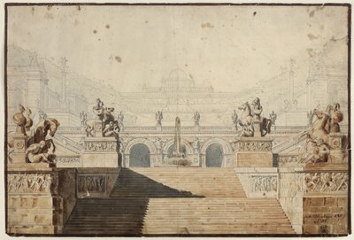 Armida. Opera by Christoph Willibald Gluck. Design for the 1st Decoration. Palace with Staircase by Karl Friedrich Schinkel