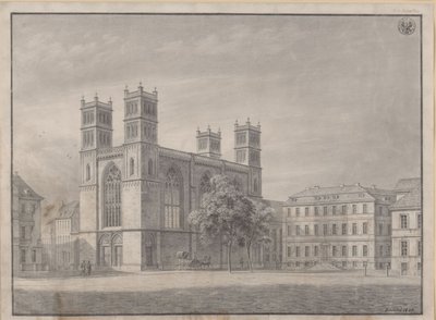 Berlin. Friedrichswerder Church. Perspective View and Variant with Four Corner Towers by Karl Friedrich Schinkel
