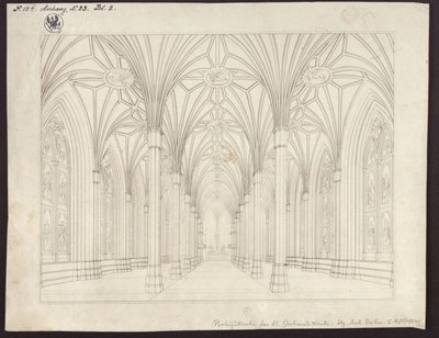 Berlin, Spittelmarkt. Design for the Gertrauden Church. Interior view, looking through the nave to the choir by Karl Friedrich Schinkel