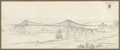View of the suspension bridge over the Menai Strait near Bangor in Wales by Karl Friedrich Schinkel