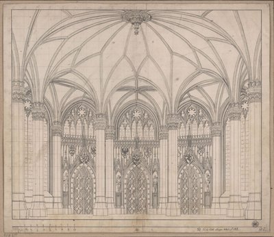 Decoration for General Use. Gothic Room with Three Doors and Wide Windows by Karl Friedrich Schinkel