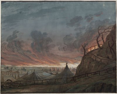 The Maid of Orleans. Tragedy by Friedrich Schiller. Design for the 4th Decoration. The Burning Camp of the English by Karl Friedrich Schinkel