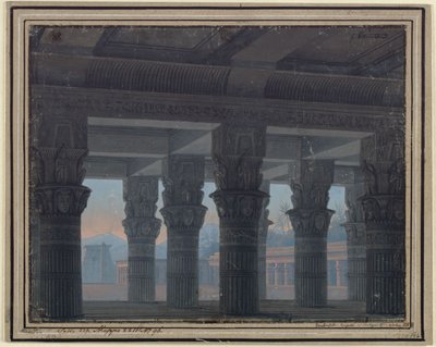 The Magic Flute. Opera by Wolfgang Amadeus Mozart. Design for the 8th decoration. Vestibule of the labyrinth by Karl Friedrich Schinkel