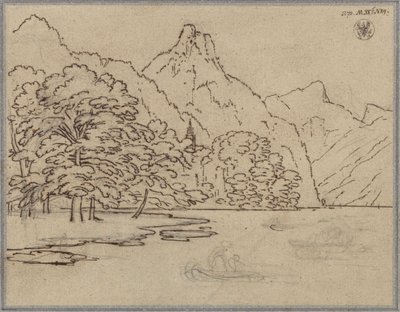 Mountain Landscape with Lake, Probably Traunsee with the Small Sonnstein by Karl Friedrich Schinkel