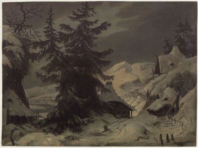 Count Benjowski, or the Conspiracy in Kamchatka. Play by August von Kotzebue. Design for the 2nd Decoration. Village with Snow Landscape by Karl Friedrich Schinkel