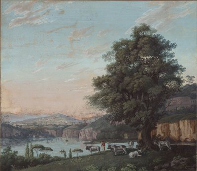 Italian Ideal Landscape with Tree, Herd, and Mountains by Karl Friedrich Schinkel
