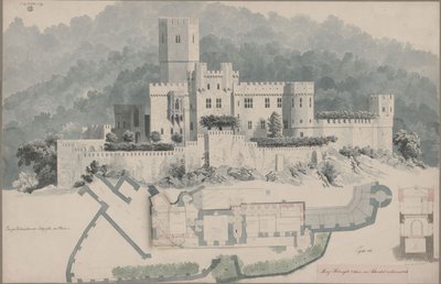 Koblenz. Stolzenfels Ruin. Upper Floor Plan and View by Karl Friedrich Schinkel