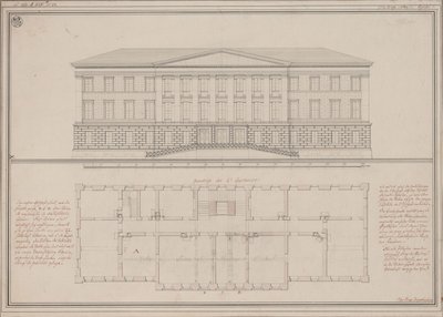 Ratibor (Racibórz). Design for the Higher Regional Court. Elevation and Floor Plan by Karl Friedrich Schinkel