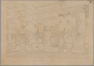 Orianda Castle in Crimea. Antique Design. Perspective View of the Portico of the Imperial Court with Basin and Museum by Karl Friedrich Schinkel