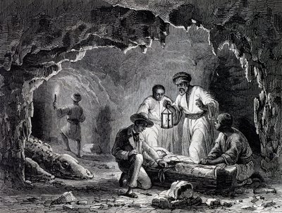 Archaeological Discoveries in Caves of Samoun, engraving based on drawing by Karl Girardet by Karl Girardet