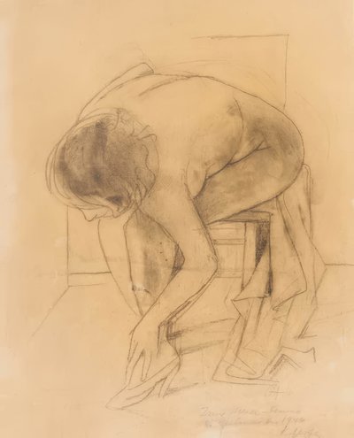 Nude Woman Putting on Shoes by Karl Hofer