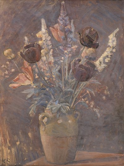 Clay Vase With Tulips and Other Flowers by Karl Schou