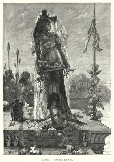 Sacrifice of a virgin to the River Nile in ancient Egypt by Karl Wilhelm Gentz