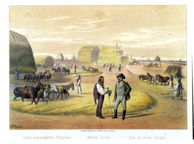 Threshing Wheat in Hungary, from a Book by Baron Pronay, Budapest, 1855 by Karoly Sterio