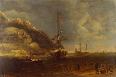 Coastal View with Shipping and Fishermen in the Foreground by Kasper van Eyck