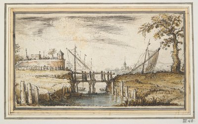 Footbridge with Bastion and Ships in Distance by Kasper van Eyck