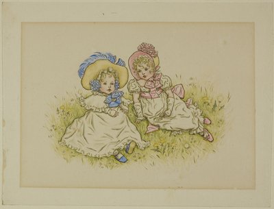 Two Little Girls with Bonnets by Kate Greenaway