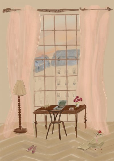 Paris Window View with Rustic Desk by Katharina Puritscher