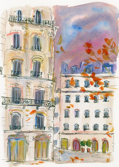 Paris Street Corner with Purple Sky by Katharina Puritscher