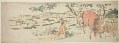 Rural Scene in Early Summer: Peasants Transplanting Rice and a Man Washing a Horse by Katsukawa Shun