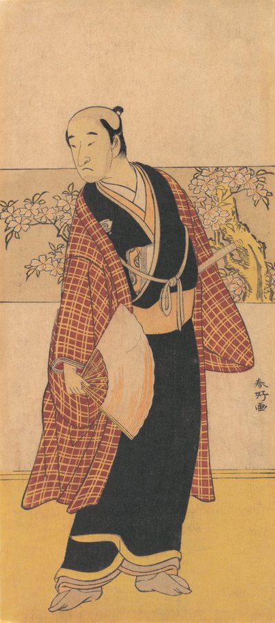 An Unidentified Actor Stands with an Open Fan in His Hand by Katsukawa Shunko