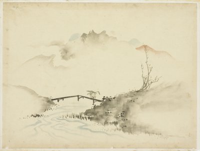 Landscape with Farmer Crossing Bridge, 1615-1868 by Katsushika (school of) Hokusai