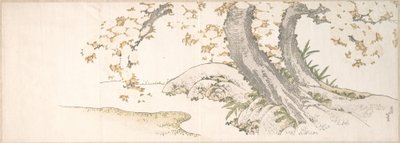 Blossoming Cherry Trees by a Stream by Katsushika Hokusai