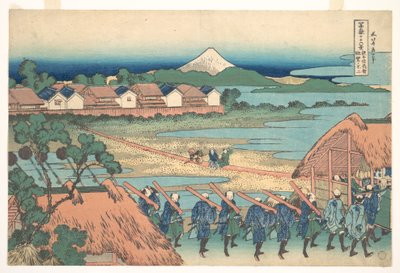 Fuji Seen in the Distance from Senju Pleasure Quarter, from the series Thirty-six Views of Mount Fuji by Katsushika Hokusai