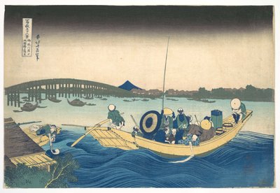 Viewing the Sunset over Ryōgoku Bridge from the Onmaya Embankment, from the series Thirty-six Views of Mount Fuji by Katsushika Hokusai