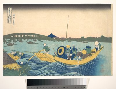 Viewing the Sunset over Ryōgoku Bridge from the Onmaya Embankment, from the series Thirty-six Views of Mount Fuji by Katsushika Hokusai