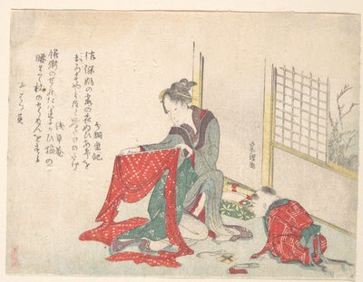 Woman Folding Cloth by Katsushika Hokusai