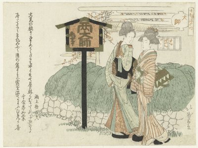 Two Ladies Walk Past a Wall by Katsushika Hôtei Hokuga