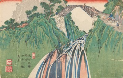 Bridge over the Inagawa River in Nojiri, Plate 40 from the Series: Kisokaido Road / Kisoi no eki by Keisai Eisen
