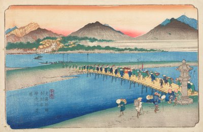 Crossing the Shinjugawa River in Honjo, Plate 10 from the Series: Kisokaido Road by Keisai Eisen