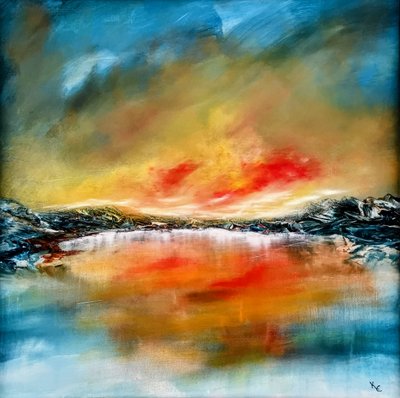 Fiery Lake Sunset by Kenneth Cowins