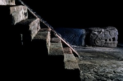 Serpent Replica on Great Temple, Tenochtitlan, Templo Mayor, Aztec, Mexico City, 2010 by Kenneth Garrett
