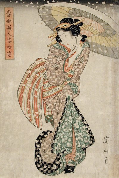 Modern Beauty in a Snow Storm by Kikukawa Eizan