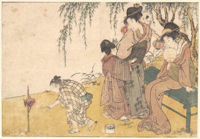 A Child Lighting Fireworks, from the Illustrated Book Flowers of the Four Seasons by Kitagawa Utamaro