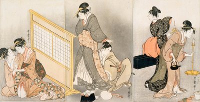Double Pillow. Triptych by Kitagawa Utamaro