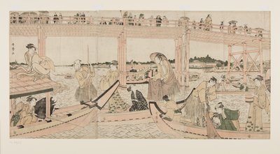 Fishing Boats with Nets under Ryogoku Bridge by Kitagawa Utamaro