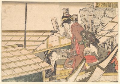 Girls Getting on Board a Boat, from the illustrated book Flowers of the Four Seasons by Kitagawa Utamaro