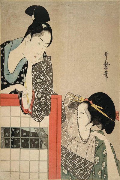 Lady and Gentleman by a Screen by Kitagawa Utamaro