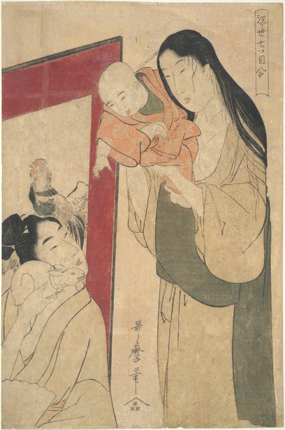 Mother, Father, Baby and Rabbit: Seven Eyes Watching Together by Kitagawa Utamaro