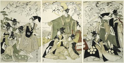 Parody of Minamoto no Yoritomo Releasing Cranes at Yuigahama by Kitagawa Utamaro