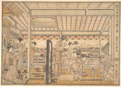 Picture of the Temporary Lodgings of the New Yoshiwara Pleasure Quarter at Ryogoku by Kitagawa Utamaro