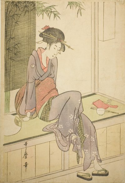 Woman Sitting on Veranda by Kitagawa Utamaro